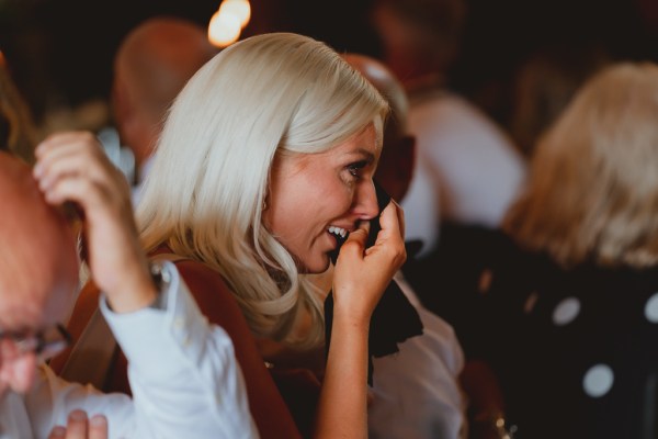 Woman laughing emotional tears