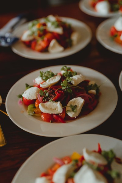 Food is served main course starter tomato and eggs