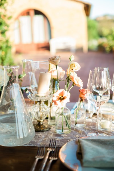 Wine glasses on dining room table