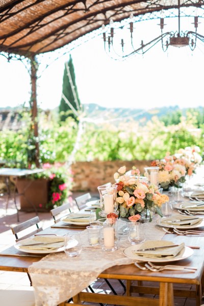 Pink flowers floral table setting and cutlery