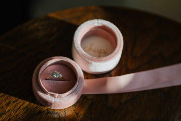 Wedding bands rings in pink satin box