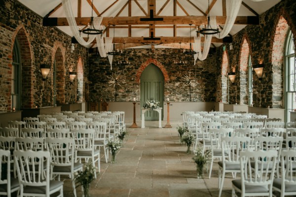 Empty ceremonial room guests chairs