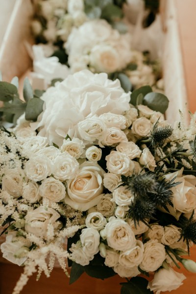 Roses flowers white bouquet detail