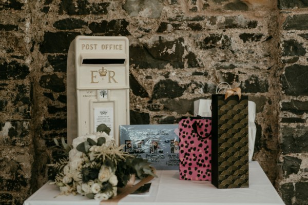 Post office detail decor pink perfume ribbon and flowers