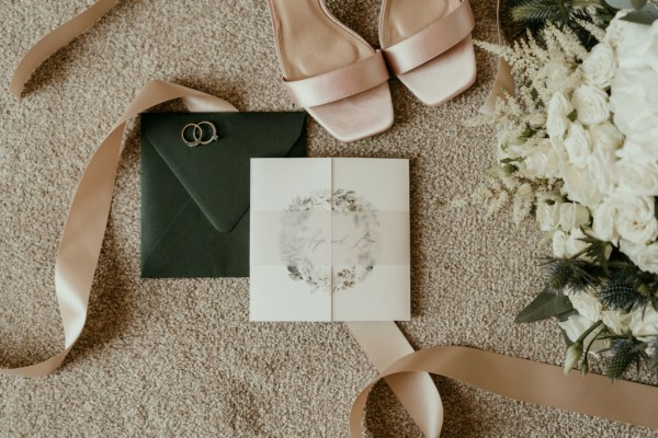 Nude colour heels letter ribbon and flowers