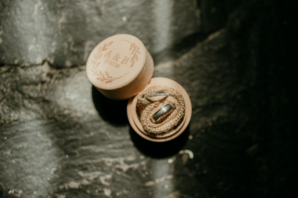 Wedding bands in wooden box