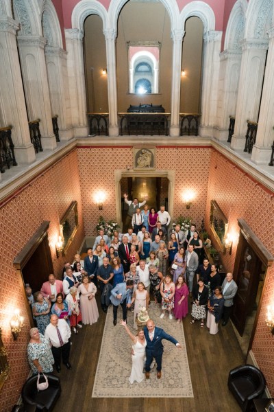 Group shot from above guests bride and groom family members