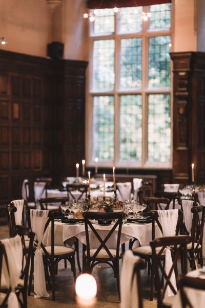 Interior dining room setting candles lit