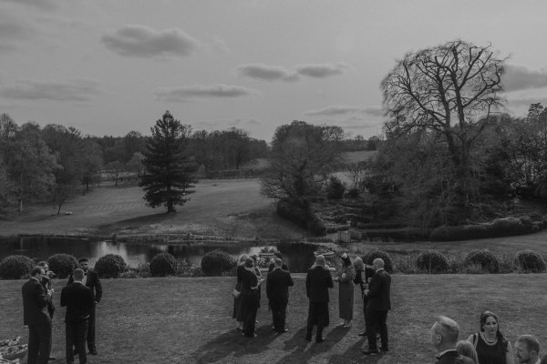 Black and white guests on grass