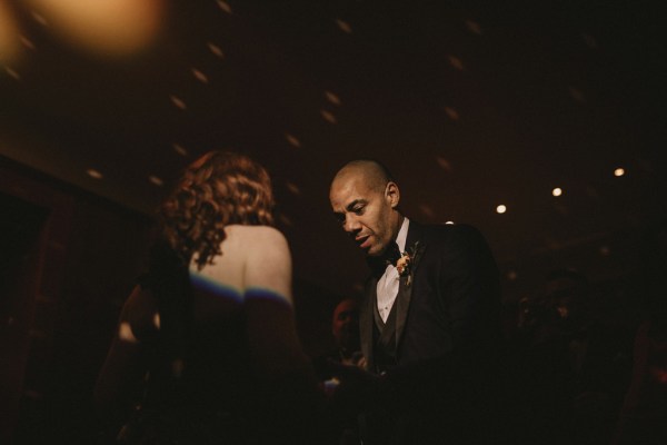 Bride and groom dance on the dancefloor