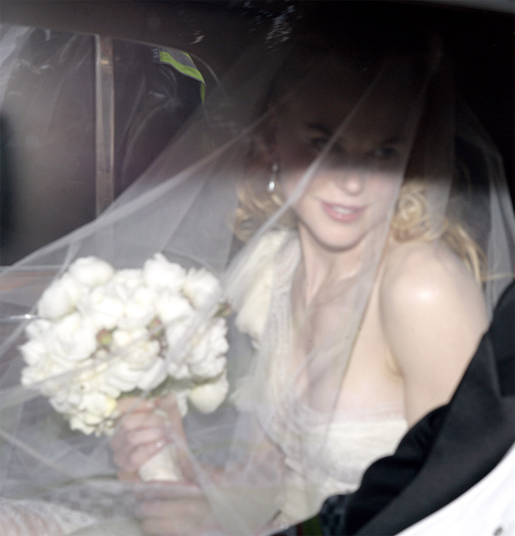 Celebrity Wedding Bouquet | Famous Brides | OneFabDay.com Nicole Kidman gestures to her father Anthony inside the wedding car outside her Darling Point home on Sunday, June 25, 2006