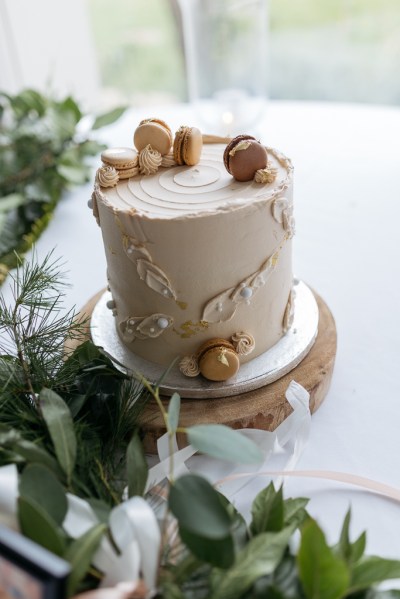 Cake and biscuits on wooden decor