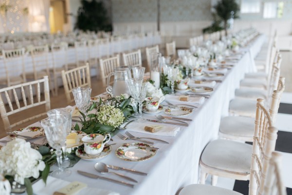 Empty dining room table chairs