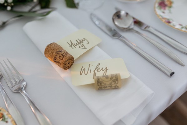 Hubby and wifey wine cork bottle table setting