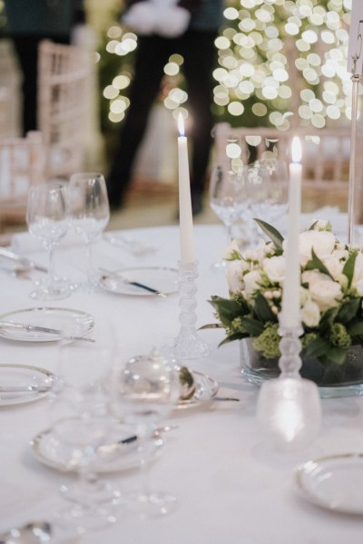 Dining room table candles lit