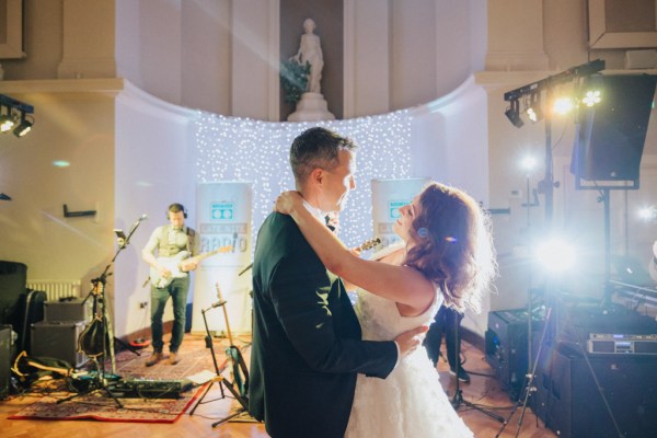 Bride and groom dance on the dancefloor