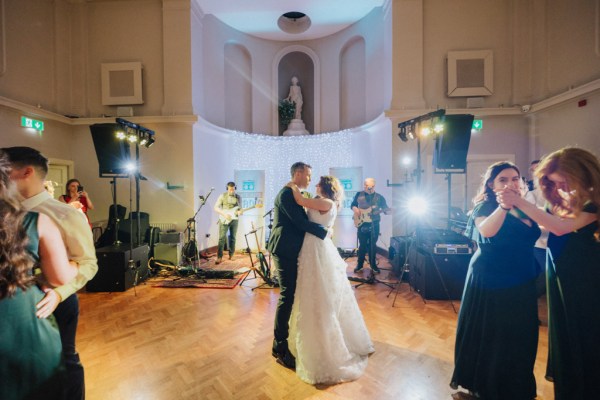 Bride and groom dance on the dancefloor