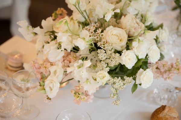 Close up of white roses bouquet flowers