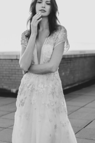 An Ode to Sophia: Bo & Luca Collection Sinatra gown exterior on top of roof shot black and white