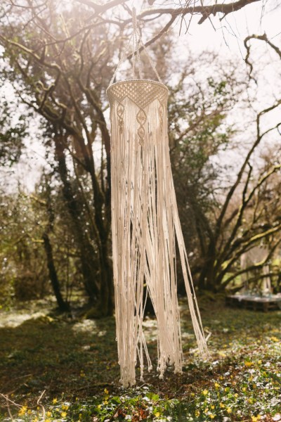 String ribbon decor detail accessory decoration hanging in forest setting trees