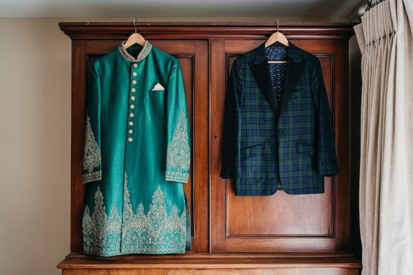 Blue detailed shirt suit and suit for grooms