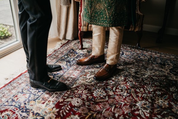 Grooms shoes on carpet brogue details