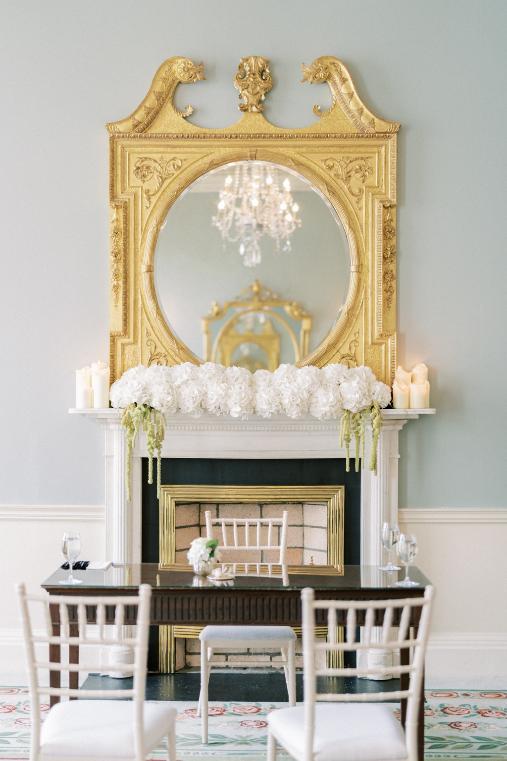 Empty chairs for couple in ceremony room