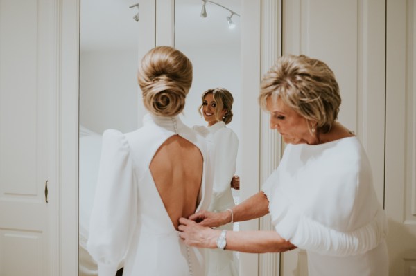 Mother and bride getting ready