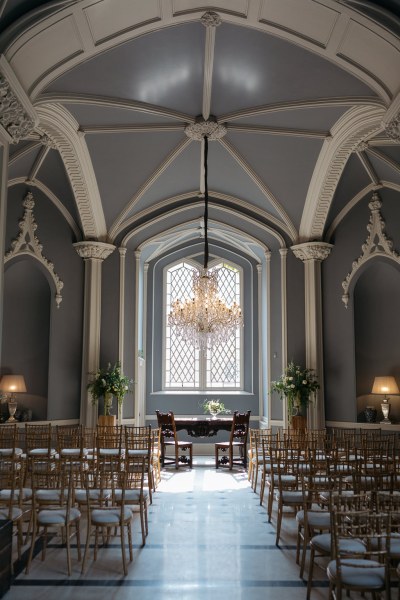 Interior wedding ceremony view chairs