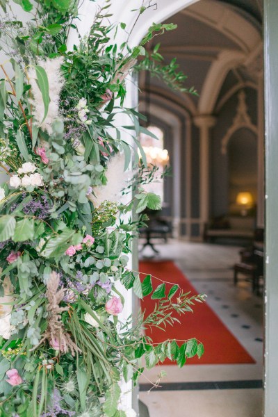 Red carpet inside church chapel view