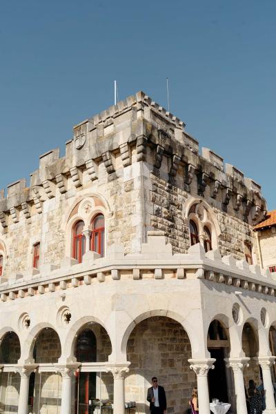 View of wedding venue archways and pillars