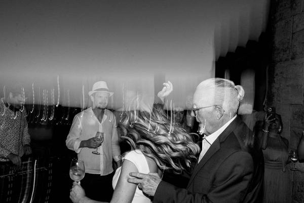 Bride and father in black and white