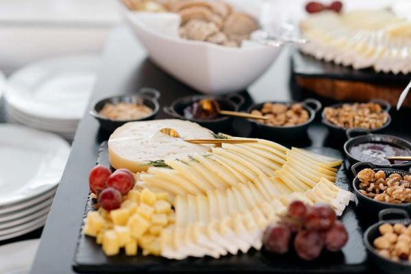 Cheese grapes meat selection for guests finger food