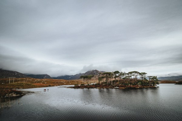 Sea lake view mountains gloomy moody shot