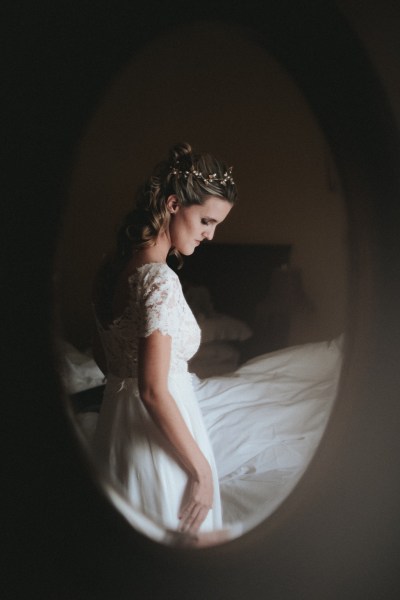 Shot of brides reflection in mirror view