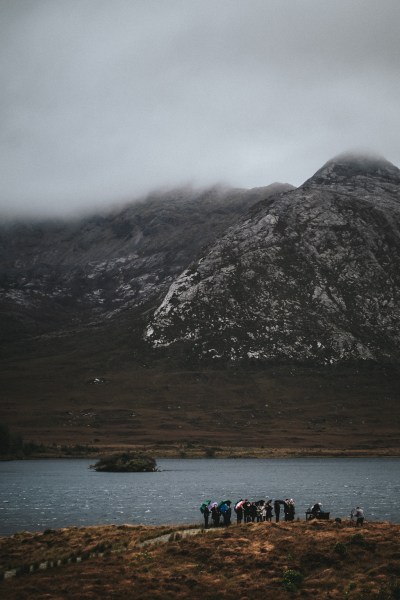 Gloomy dull shot of sea mountain view and skyline