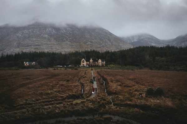 Wedding venue view with mountains in background