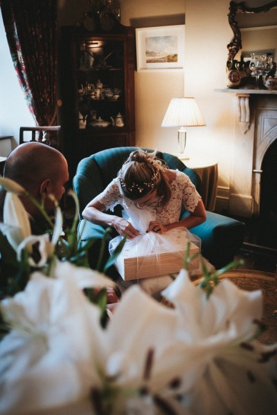 Bride opens box/gift