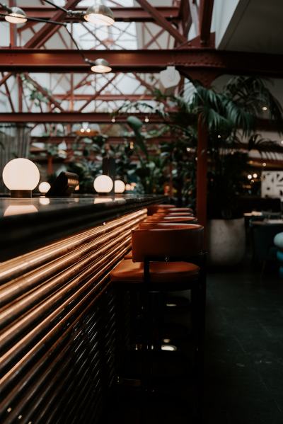 Bar setting stools and lights