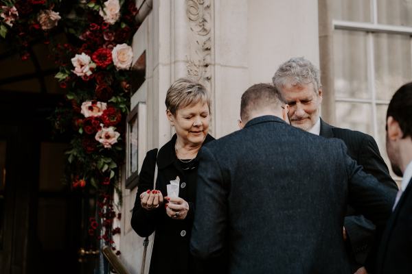 Family members at entrance to ceremony