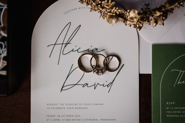 Alicia and Davis wedding bands/rings places on RSVP/menu