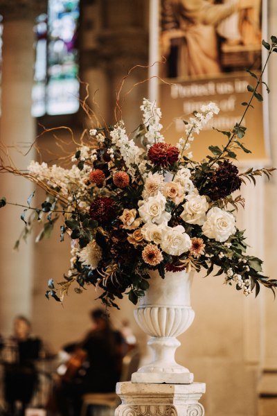 Vase of flowers bouquet interior shot statue