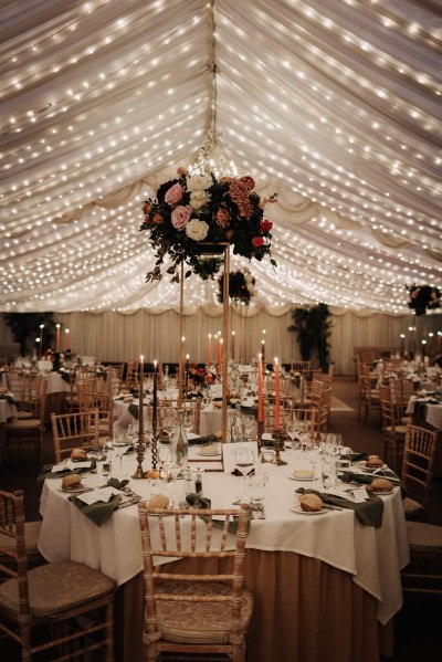 Empty marquee tent room dining room table