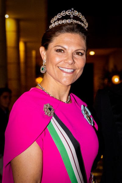 Crown Princess Victoria of Sweden leaves her hotel for the wedding banquet of Crown Prince Al Hussein Bin Abdullah of Jordan and Rajwa Al Saif