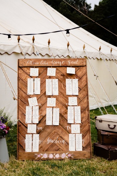 Seating arrangements for guests outside of marquee tent