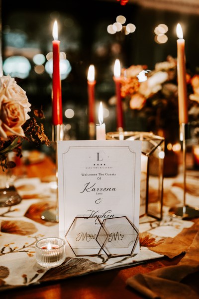 Karrena and Stephen table sign RSVP letter