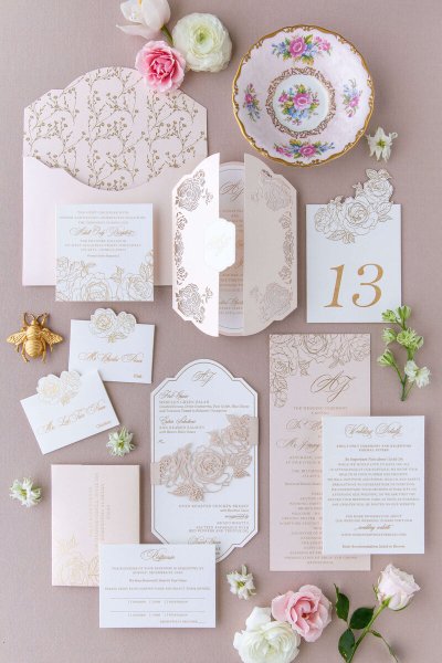 blush pink wedding invite