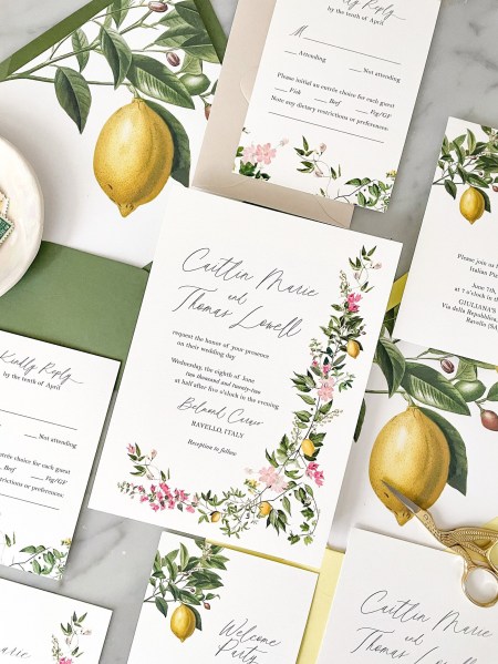 lemon wedding invite, summer wedding invitation