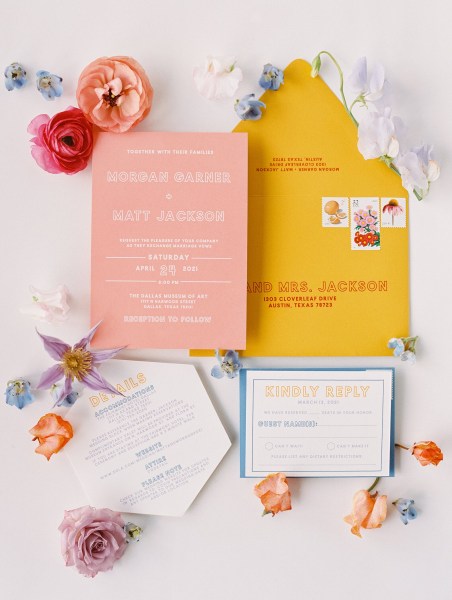 Citrus, retro-inspired summer invitation suite