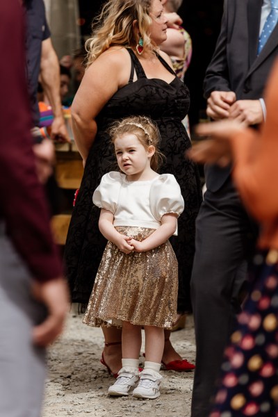 Little girl in sparkly gold dress